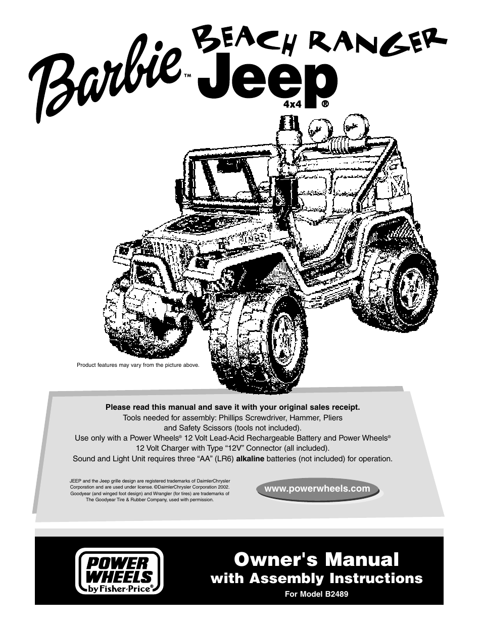 Fisher-Price BARBIE JEEP B2489 User Manual | 36 pages