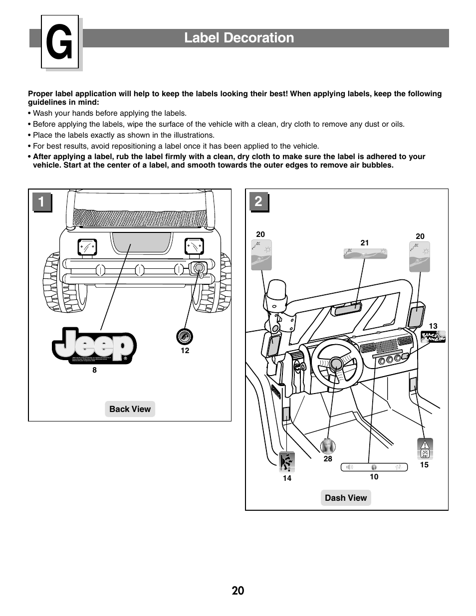 Label decoration | Fisher-Price BARBIE JEEP B2489 User Manual | Page 20 / 36