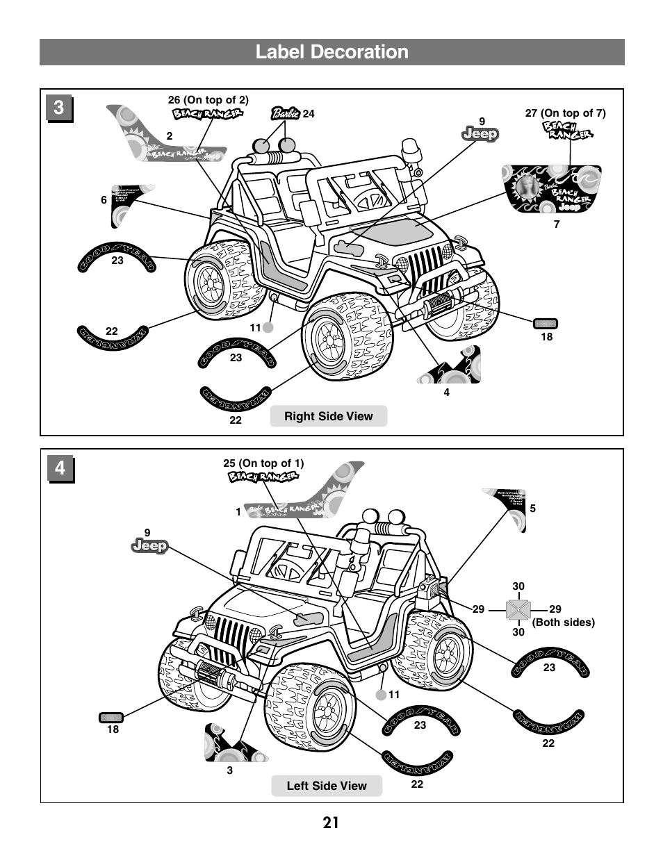 Label decoration | Fisher-Price BARBIE JEEP B2489 User Manual | Page 21 / 36