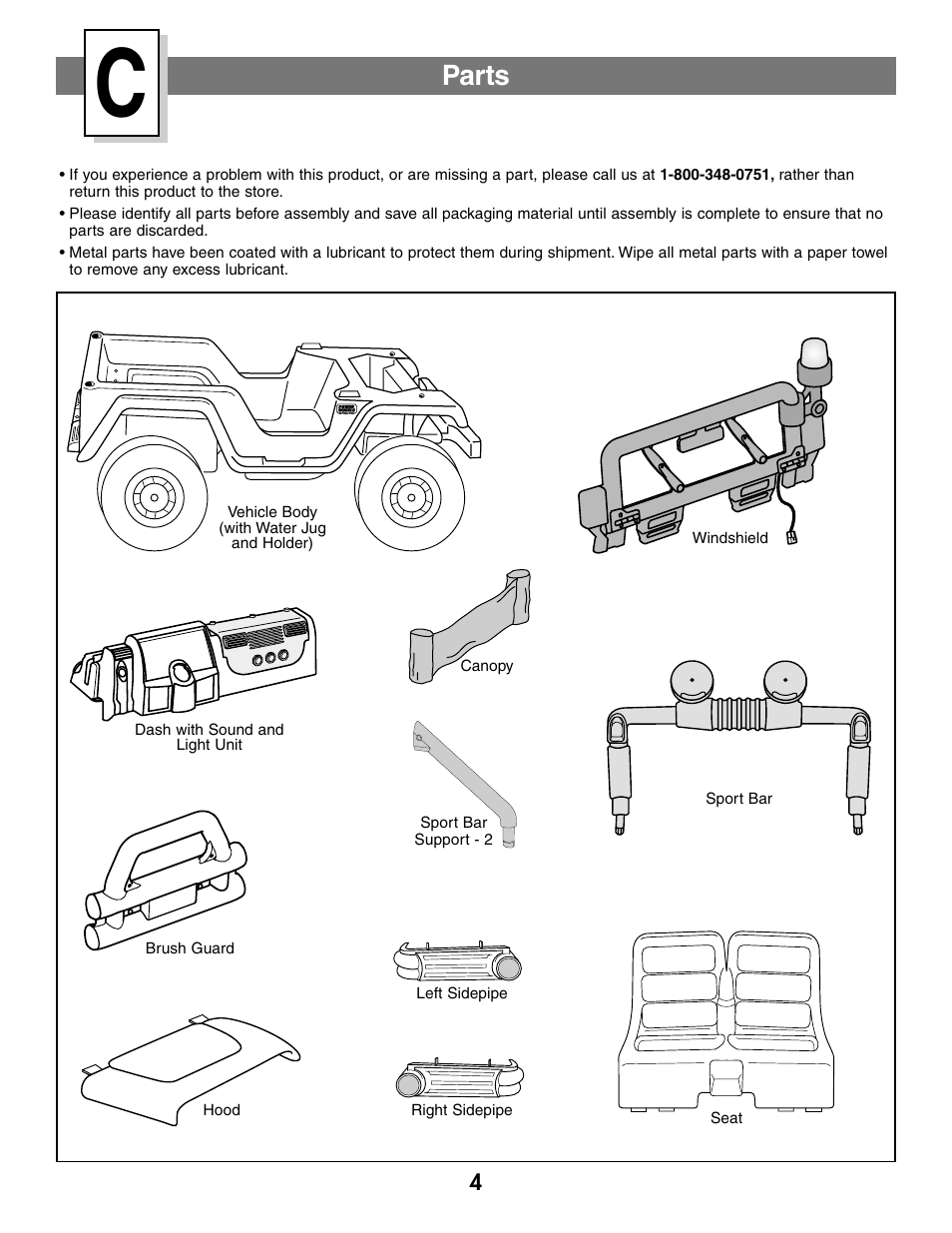 Parts | Fisher-Price BARBIE JEEP B2489 User Manual | Page 4 / 36