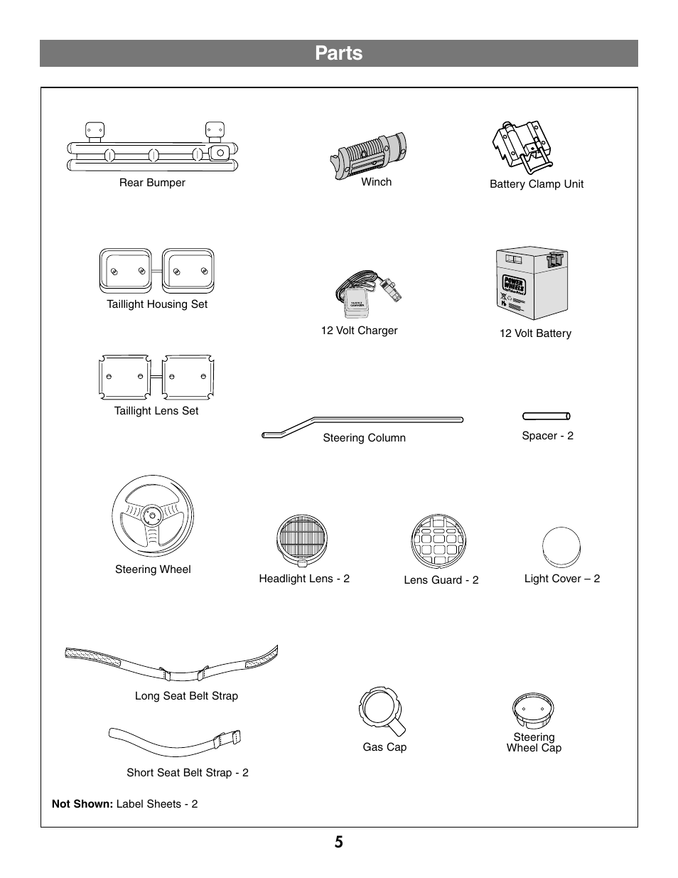 Parts | Fisher-Price BARBIE JEEP B2489 User Manual | Page 5 / 36