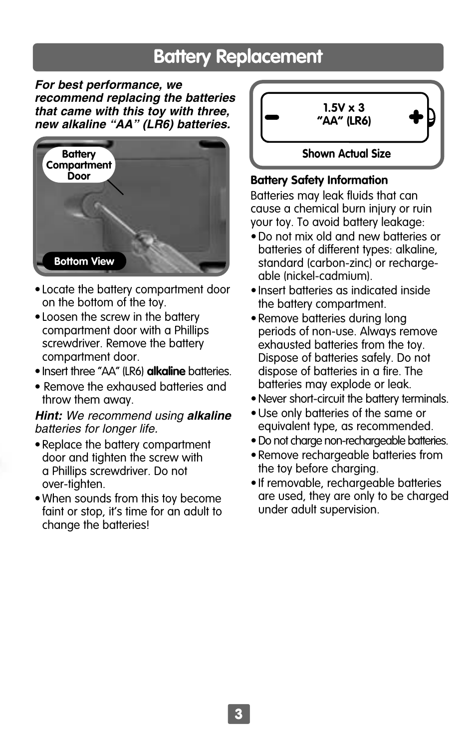 Battery replacement | Fisher-Price C0244 User Manual | Page 3 / 4