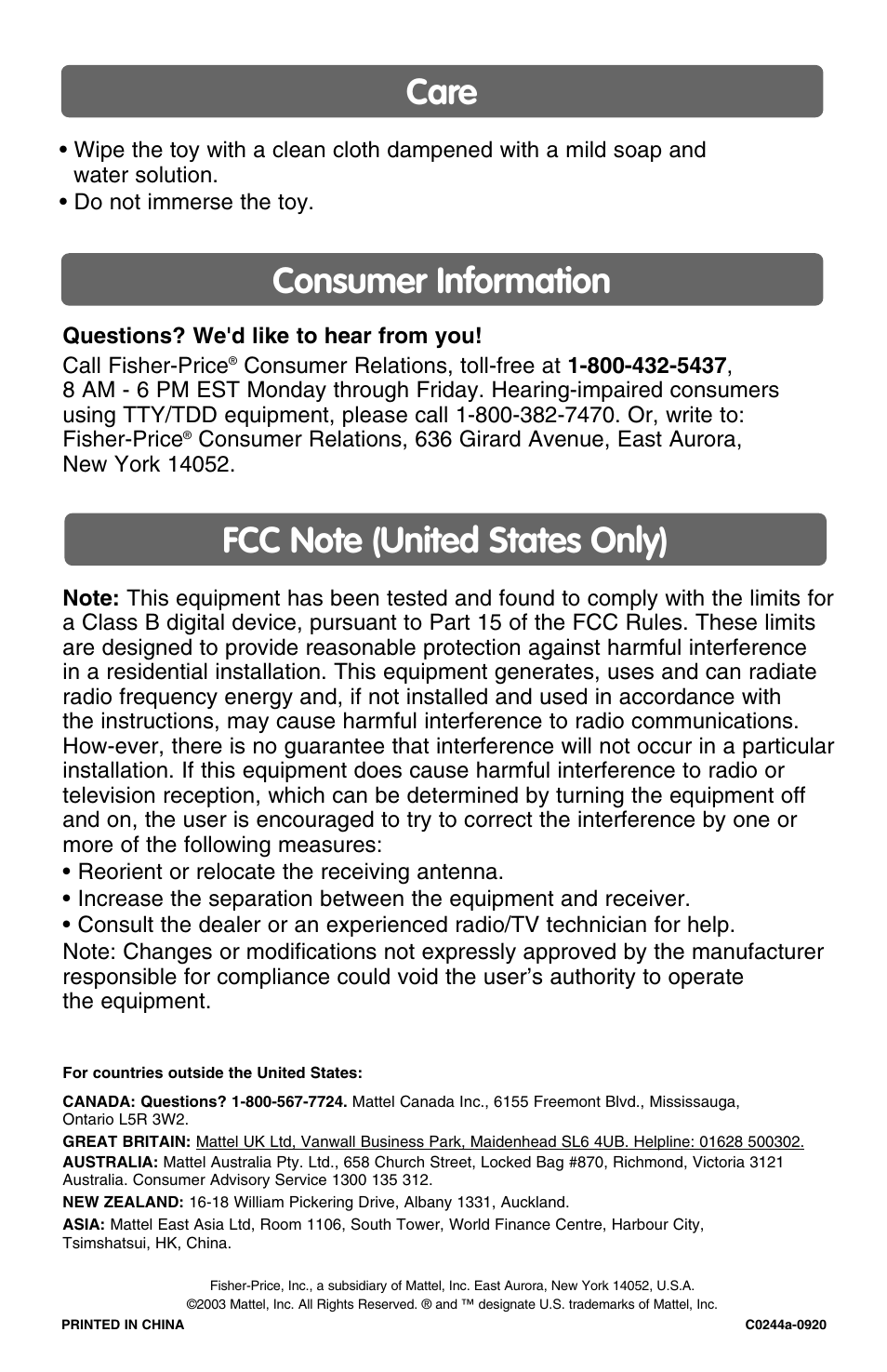 Fisher-Price C0244 User Manual | Page 4 / 4