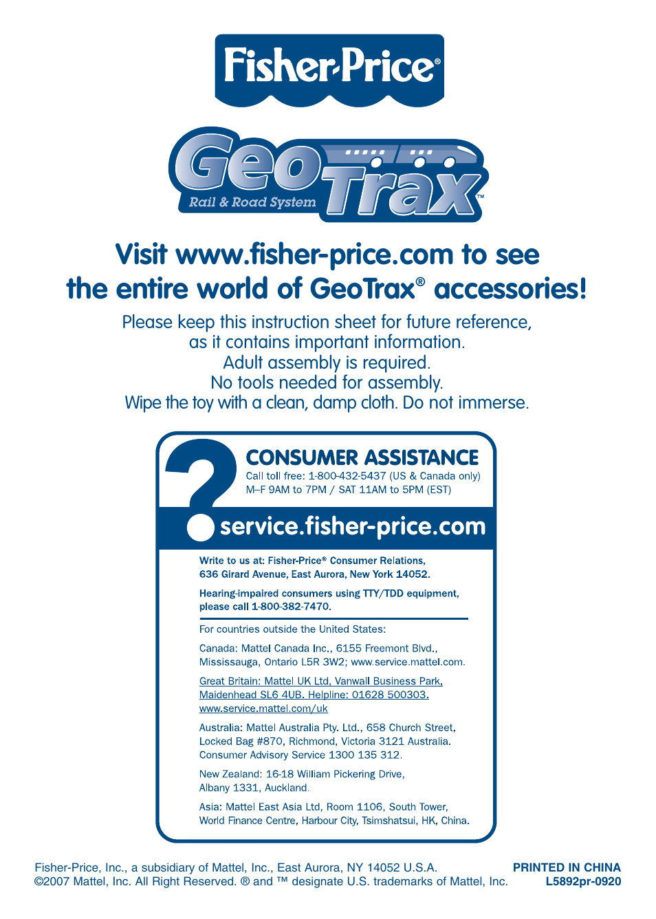 Accessories | Fisher-Price L5892 User Manual | Page 6 / 6