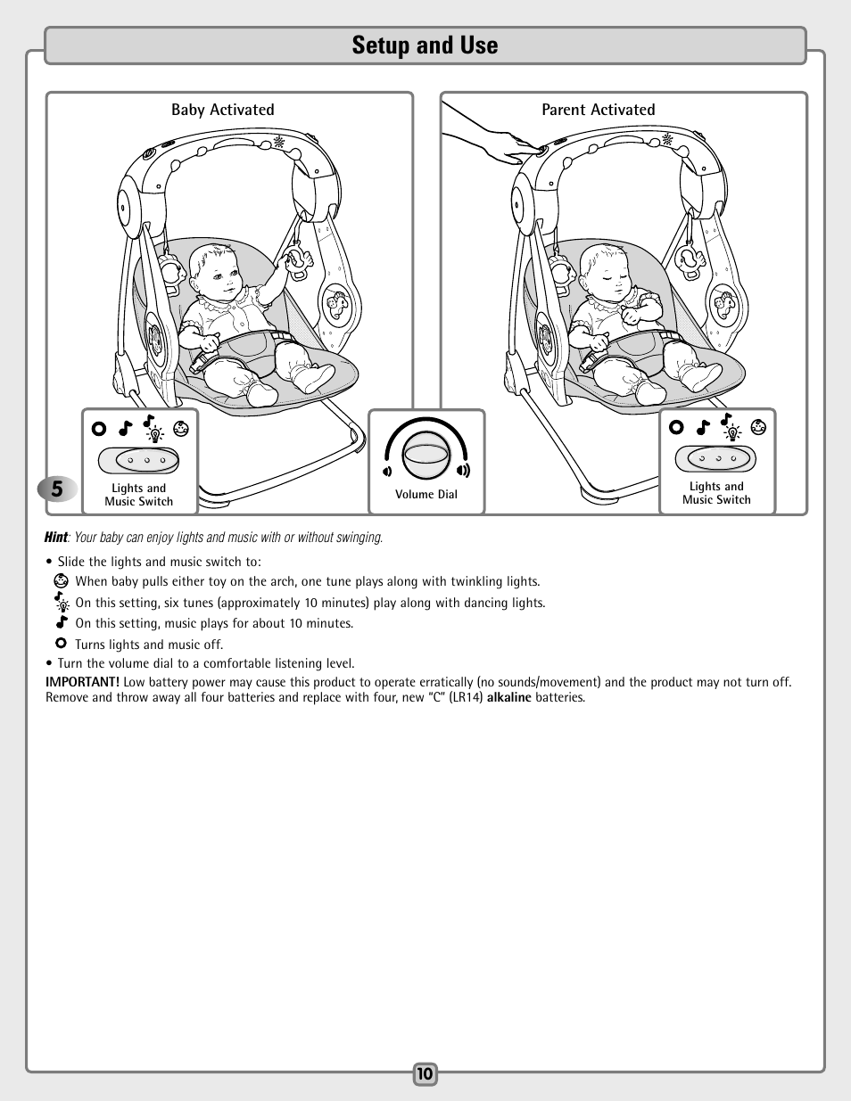 2setup and use | Fisher-Price H7181 User Manual | Page 10 / 12