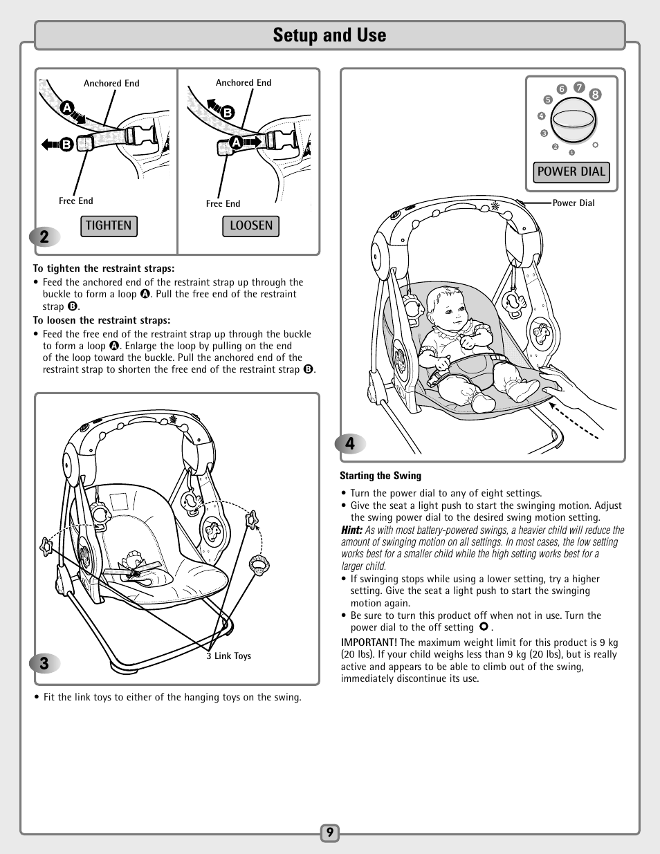 2setup and use | Fisher-Price H7181 User Manual | Page 9 / 12