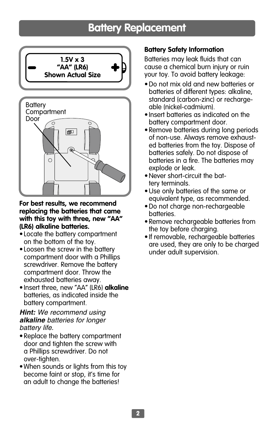 Battery replacement | Fisher-Price ALPHA BUS B4860 User Manual | Page 2 / 4