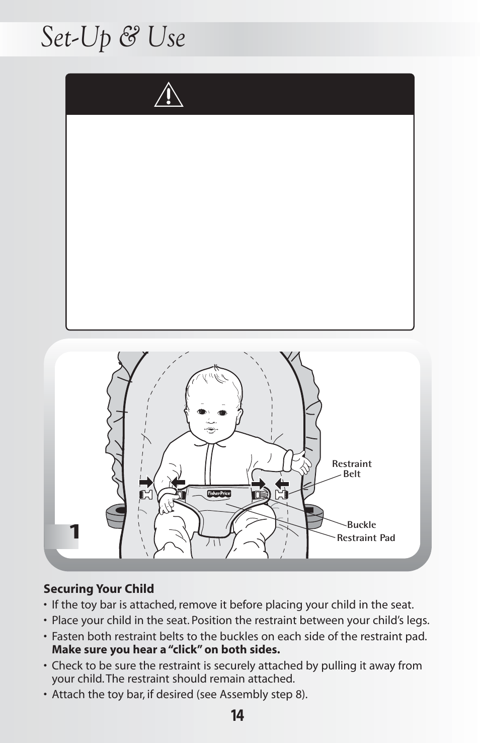 Set-up & use, Warning | Fisher-Price 79030 User Manual | Page 14 / 20