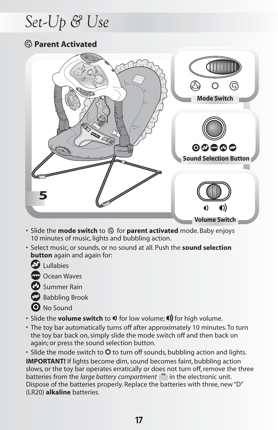 Set-up & use | Fisher-Price 79030 User Manual | Page 17 / 20