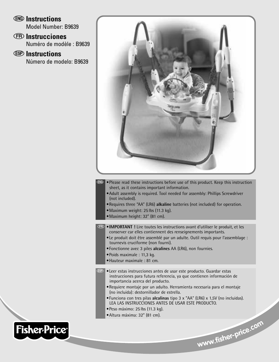 Fisher-Price B9639 User Manual | 12 pages