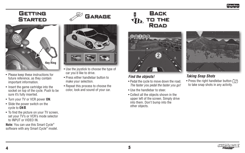Garage getting started, Back to the road t | Fisher-Price PHYSICAL LEARNING ARCADE SYSTEM T6348 User Manual | Page 3 / 8