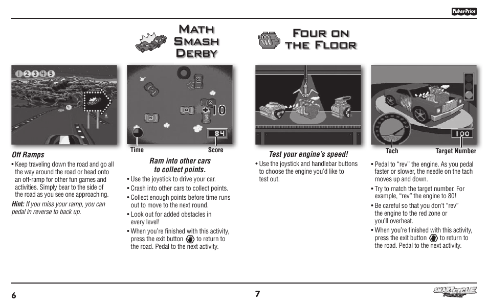 Math smash derby s, Four on the floor t | Fisher-Price PHYSICAL LEARNING ARCADE SYSTEM T6348 User Manual | Page 4 / 8