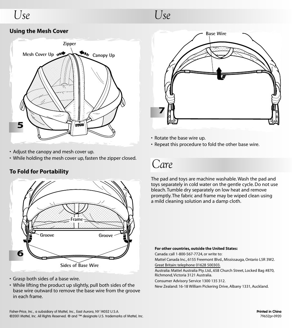 Use care | Fisher-Price 79652 User Manual | Page 8 / 8