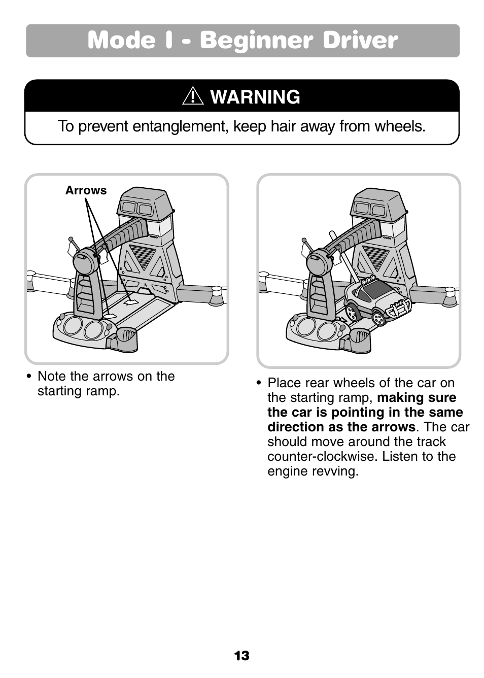 Mode i - beginner driver, Warning | Fisher-Price GROW WITH ME RC RALLY 77306 User Manual | Page 13 / 24