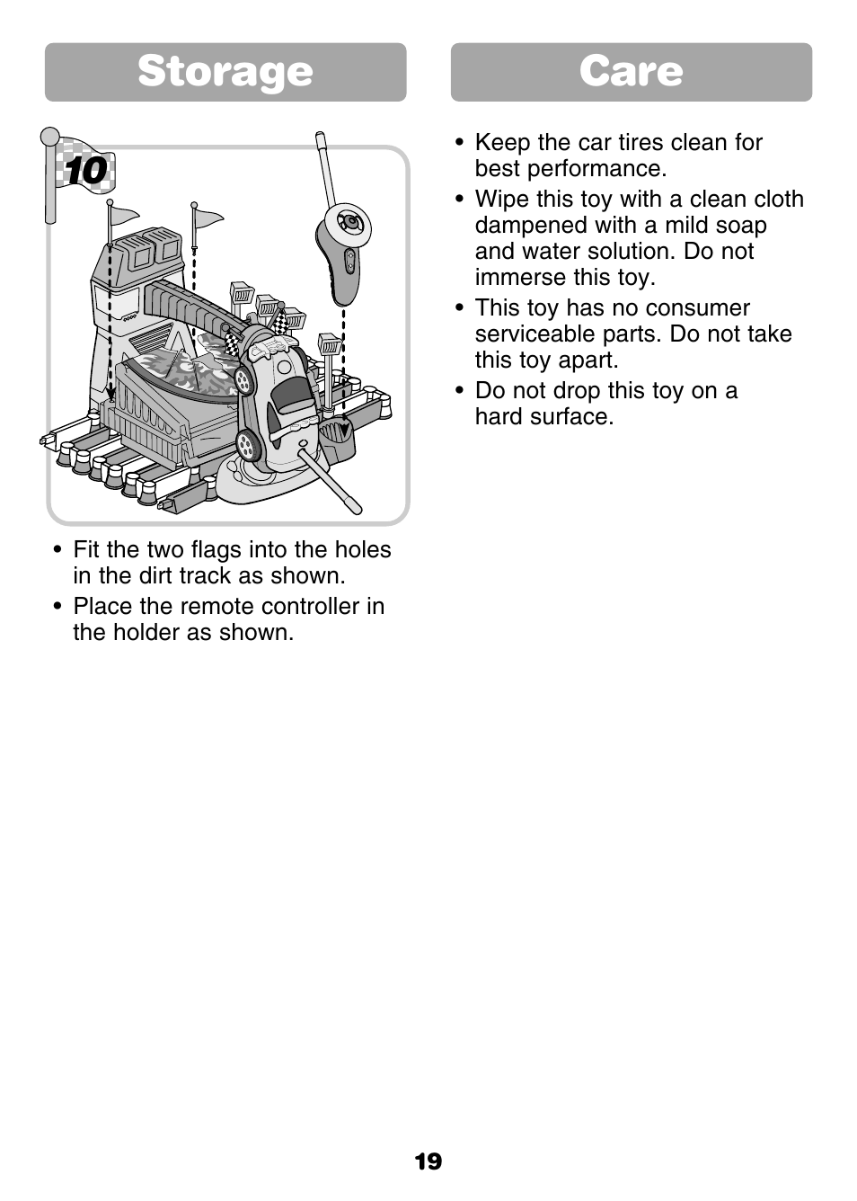 Care, Storage | Fisher-Price GROW WITH ME RC RALLY 77306 User Manual | Page 19 / 24