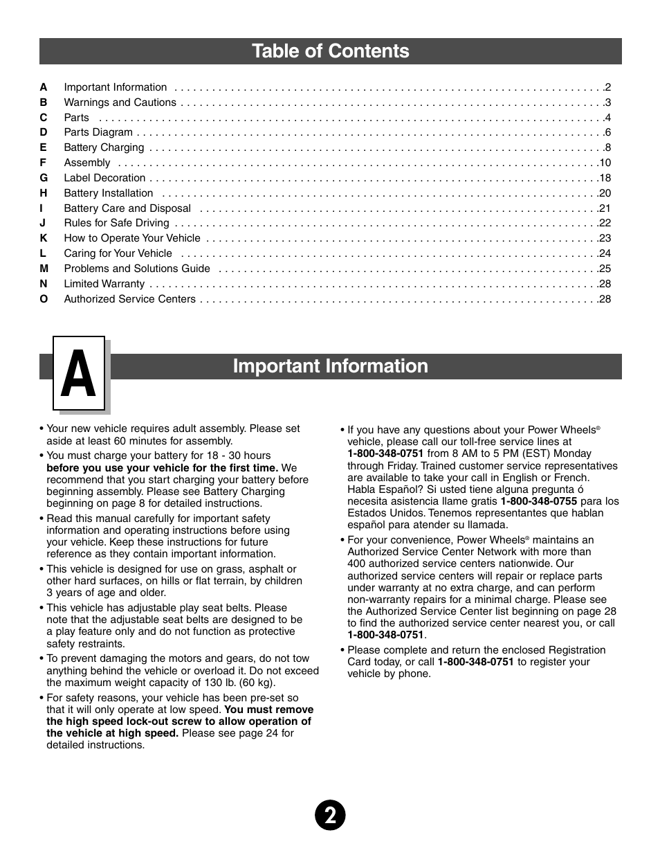 Table of contents important information | Fisher-Price 74340 User Manual | Page 2 / 32
