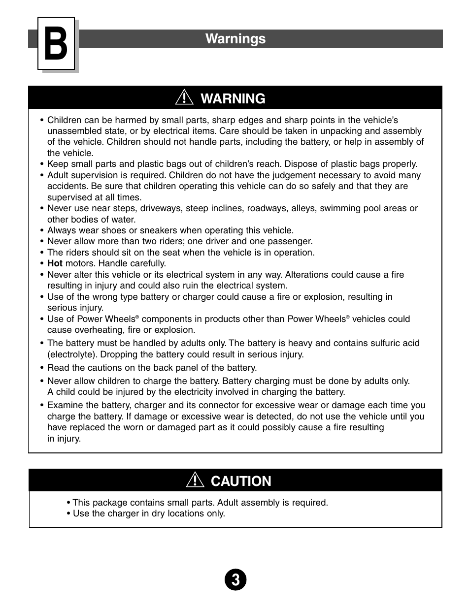 Warning, Warnings, Caution | Fisher-Price 74340 User Manual | Page 3 / 32