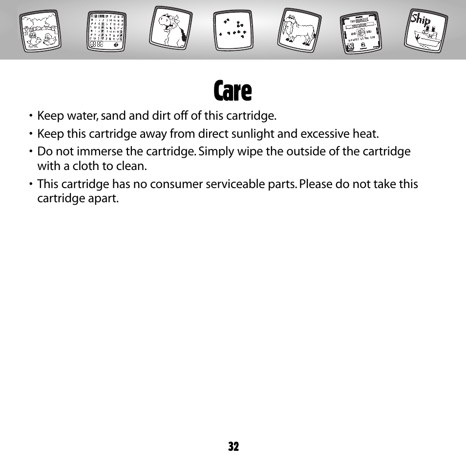 Care | Fisher-Price PIXTER B8287 User Manual | Page 32 / 36