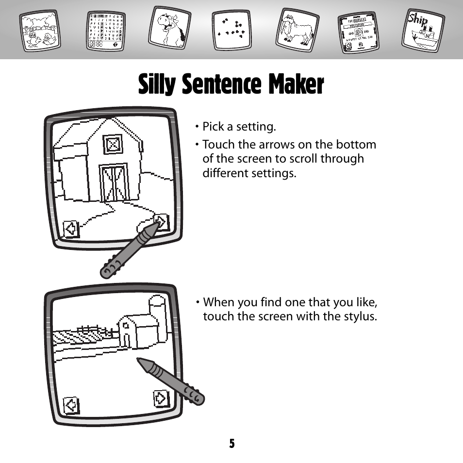 Silly sentence maker | Fisher-Price PIXTER B8287 User Manual | Page 5 / 36