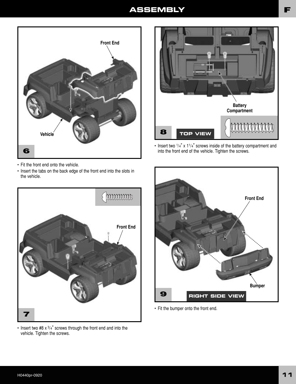 Assembly | Fisher-Price POWER WHEELS H0440 User Manual | Page 11 / 36