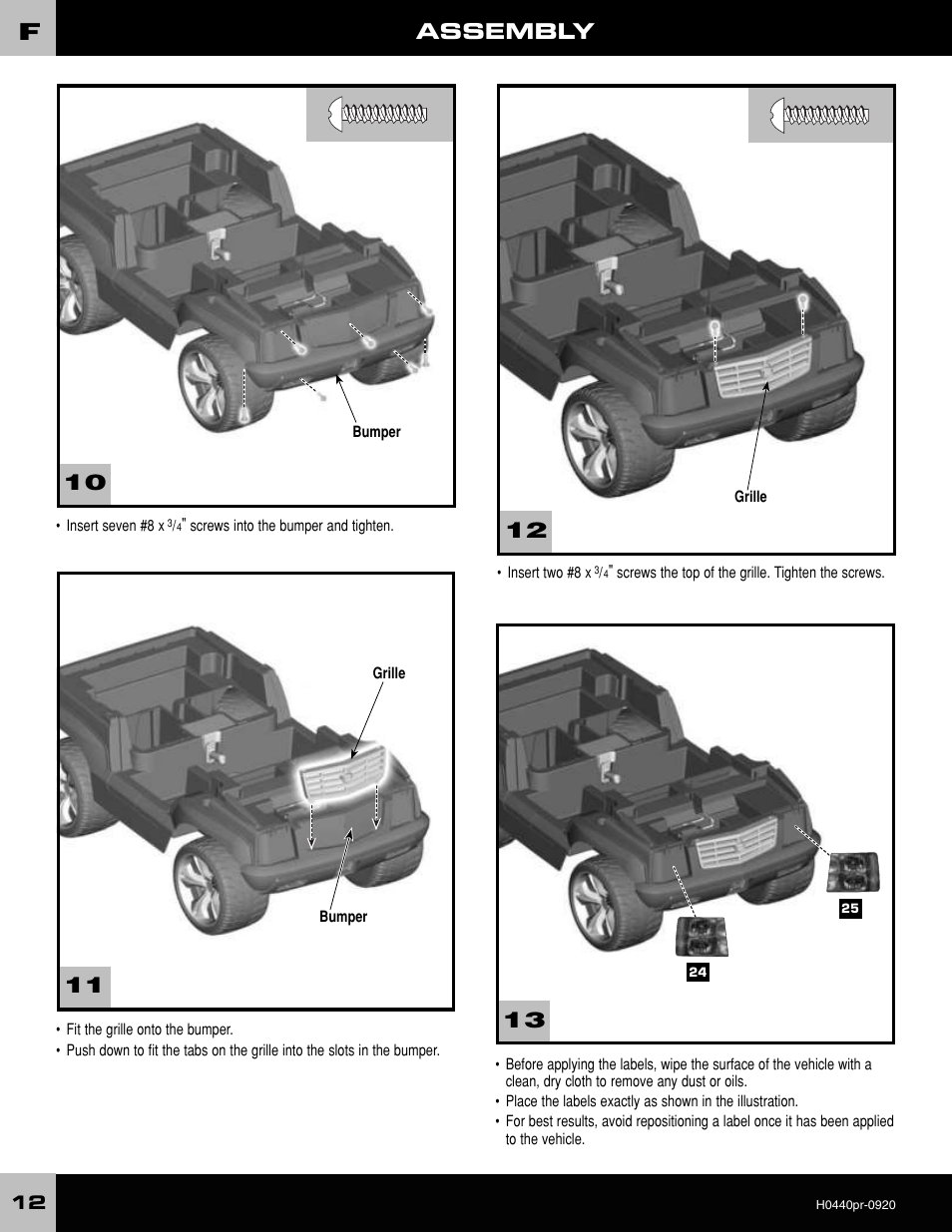 Assembly | Fisher-Price POWER WHEELS H0440 User Manual | Page 12 / 36
