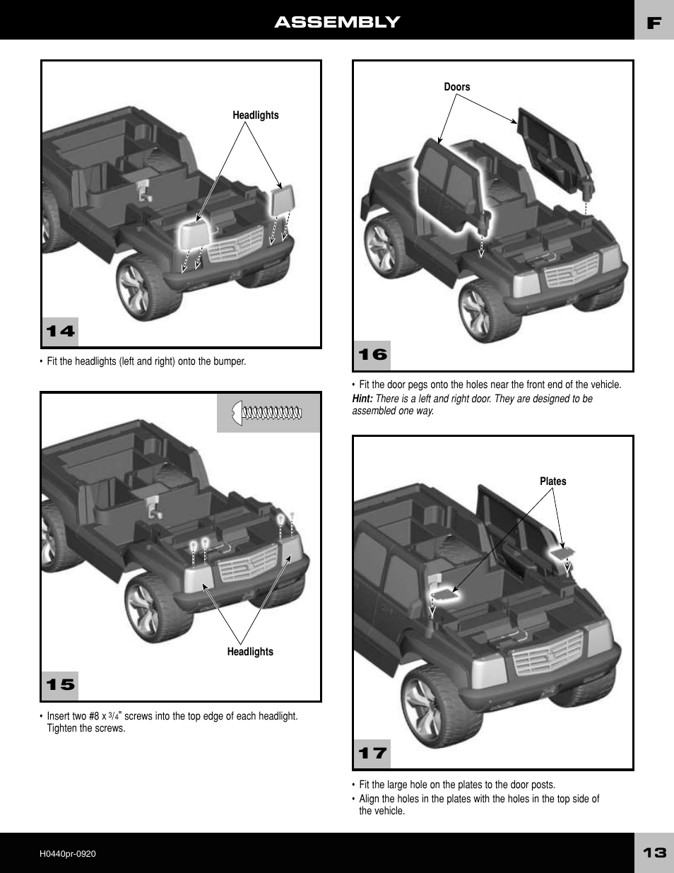 Assembly | Fisher-Price POWER WHEELS H0440 User Manual | Page 13 / 36