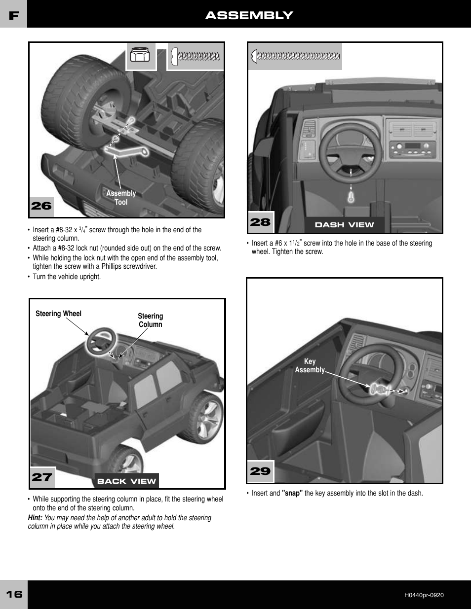 Assembly | Fisher-Price POWER WHEELS H0440 User Manual | Page 16 / 36