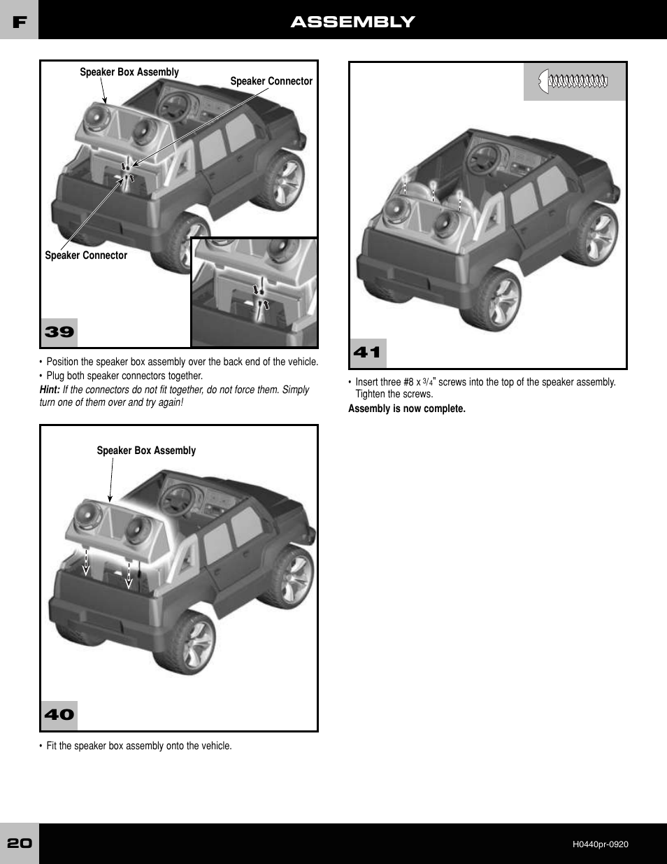 Assembly | Fisher-Price POWER WHEELS H0440 User Manual | Page 20 / 36