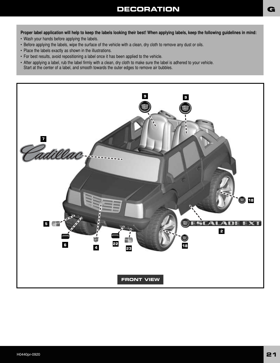 Decoration | Fisher-Price POWER WHEELS H0440 User Manual | Page 21 / 36