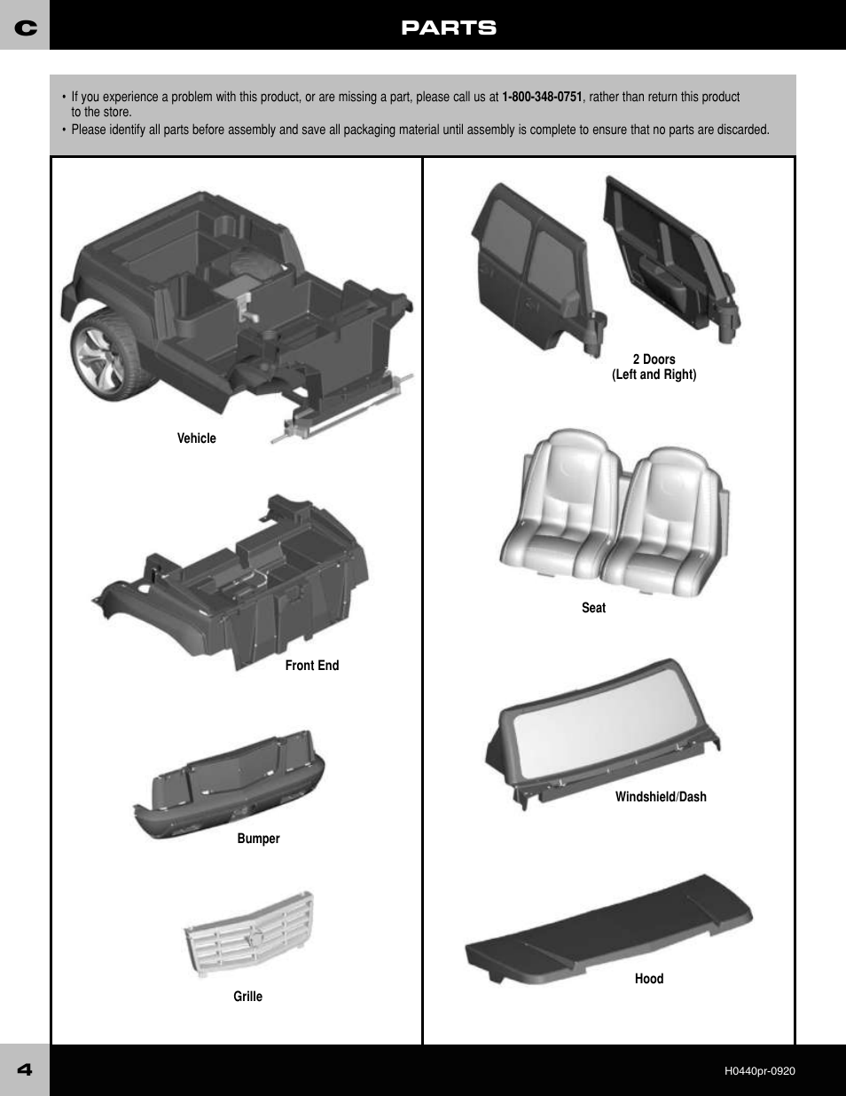Parts | Fisher-Price POWER WHEELS H0440 User Manual | Page 4 / 36