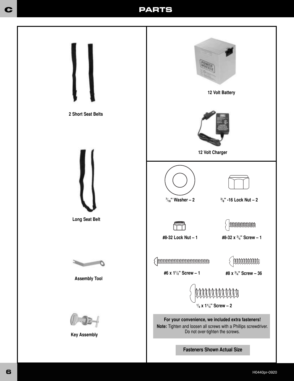 Parts | Fisher-Price POWER WHEELS H0440 User Manual | Page 6 / 36