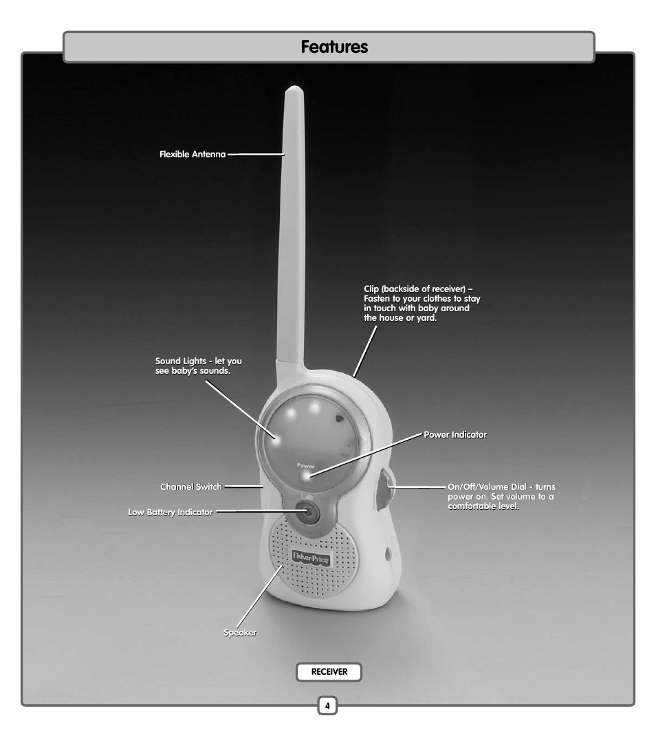 Features | Fisher-Price J6998 User Manual | Page 4 / 8