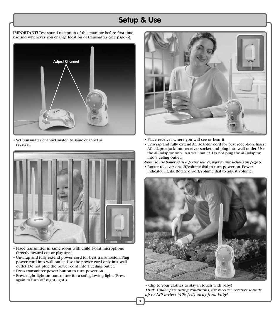 Setup & use | Fisher-Price J6998 User Manual | Page 7 / 8