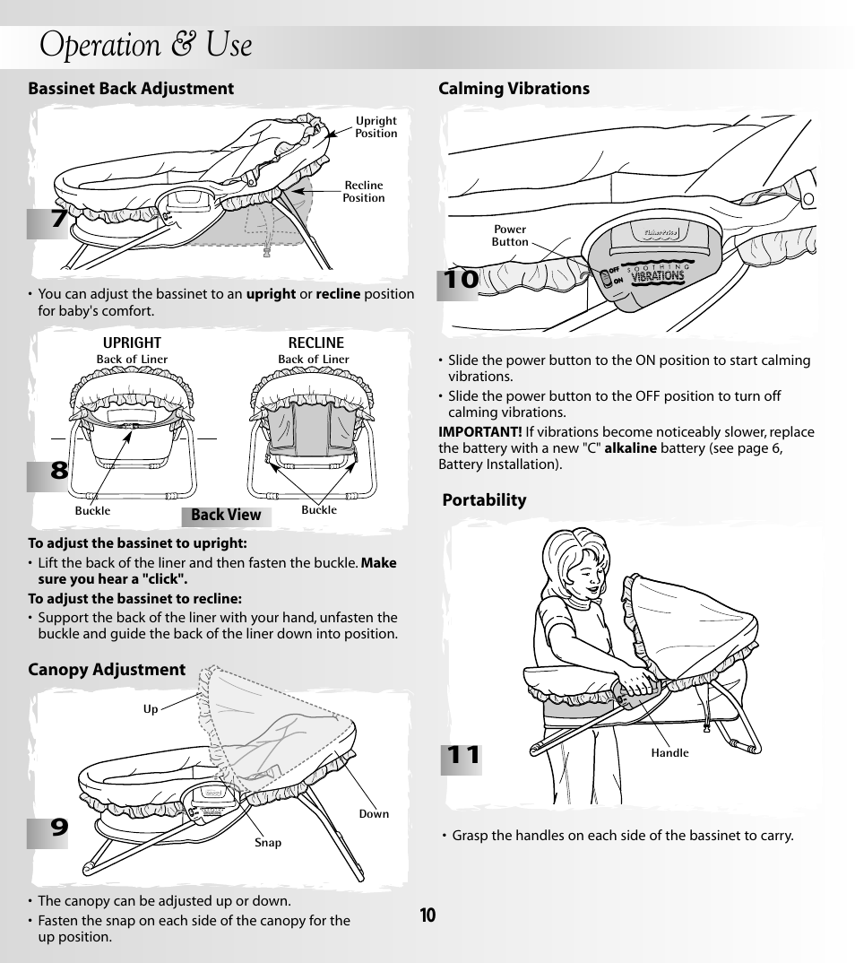 Operation & use | Fisher-Price COZY TIME 79658 User Manual | Page 10 / 12