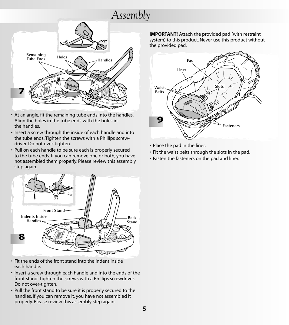 Assembly | Fisher-Price COZY TIME 79658 User Manual | Page 5 / 12