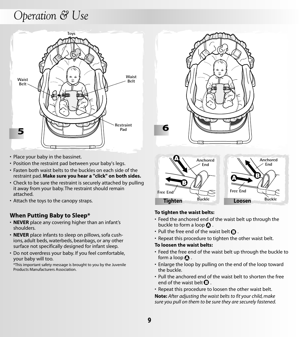 Operation & use | Fisher-Price COZY TIME 79658 User Manual | Page 9 / 12