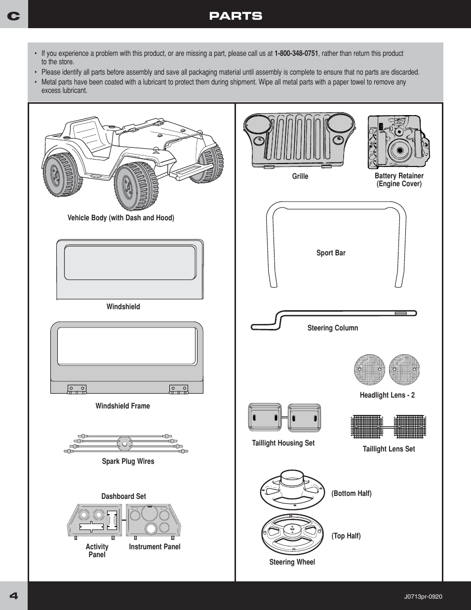 Parts | Fisher-Price JEEP LIL WRANGLER 4X4 J0713 User Manual | Page 4 / 24