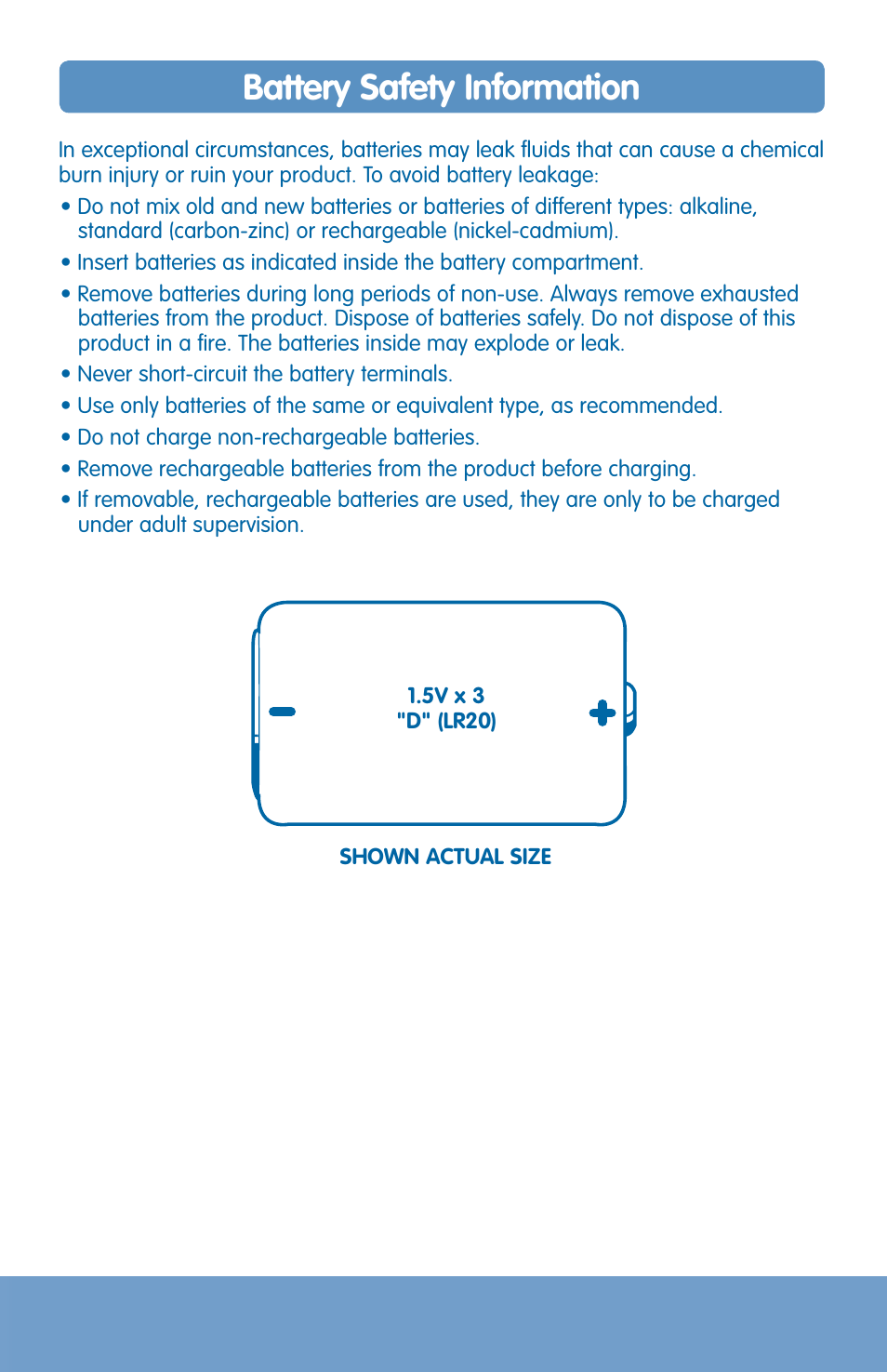 Battery safety information | Fisher-Price H8102 User Manual | Page 6 / 10