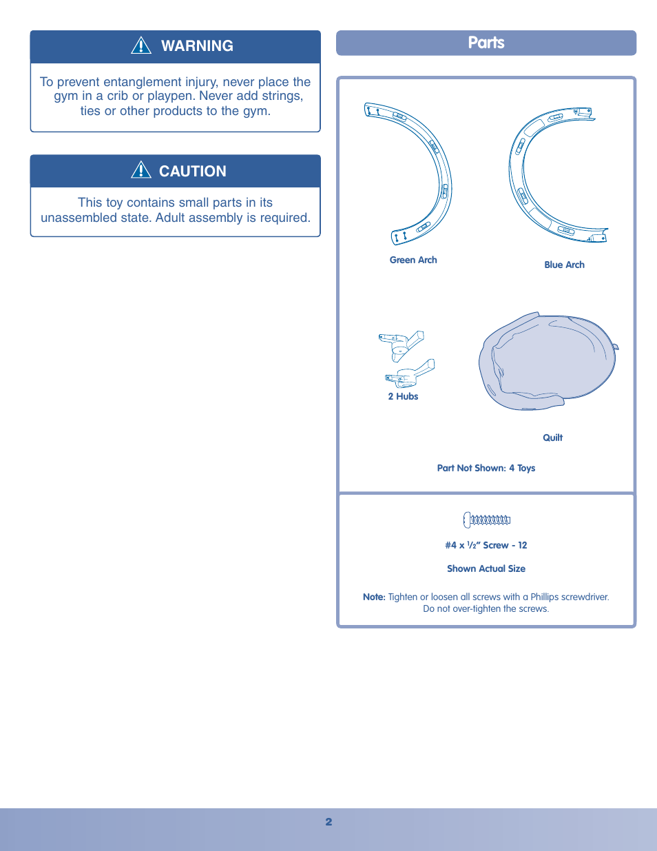 Parts, Caution, Warning | Fisher-Price H8096 User Manual | Page 2 / 6