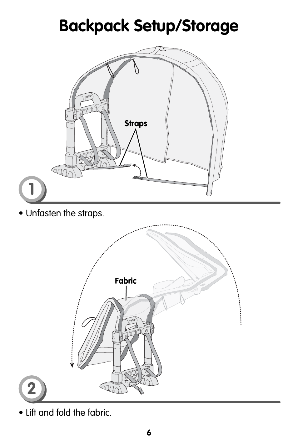 Backpack setup/storage 1 2 | Fisher-Price V6892 User Manual | Page 6 / 8