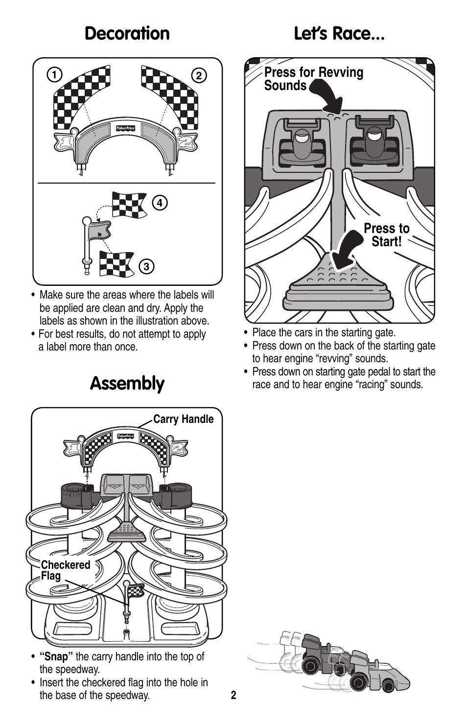 Assembly decoration let’s race | Fisher-Price TOODLERZ 77855 User Manual | Page 2 / 4