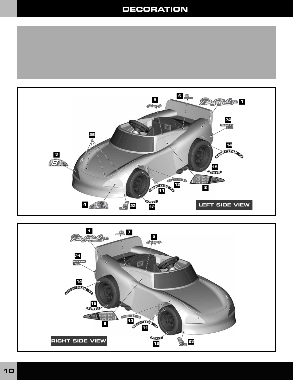 Decoration | Fisher-Price DALE EARNHARDT JR L6345 User Manual | Page 10 / 20