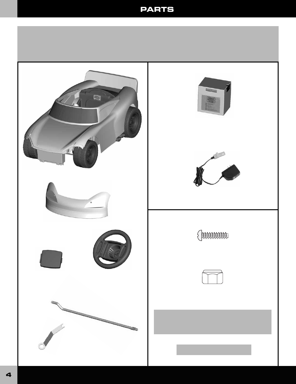 Parts | Fisher-Price DALE EARNHARDT JR L6345 User Manual | Page 4 / 20