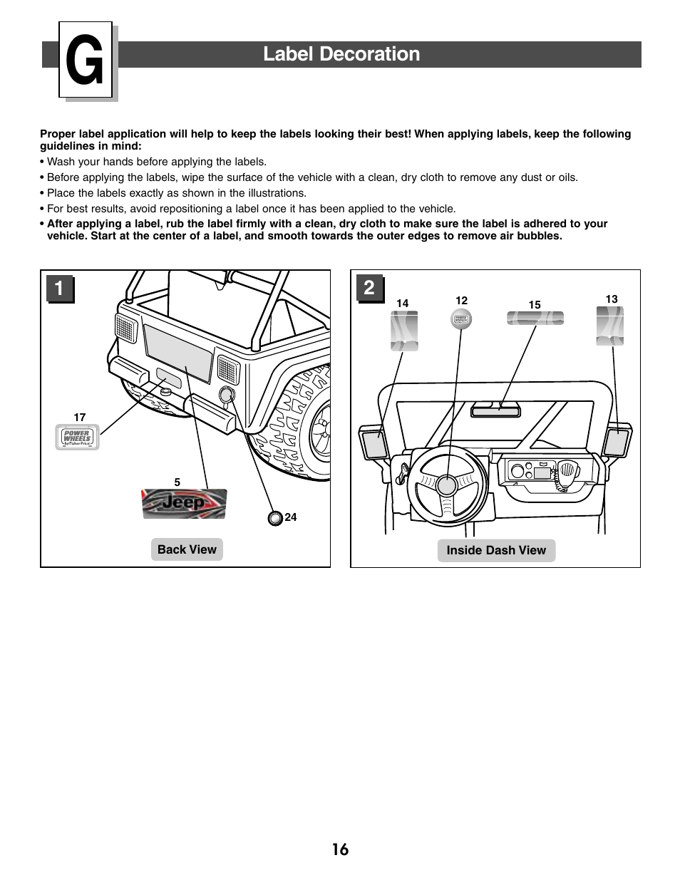 Label decoration | Fisher-Price C2390 User Manual | Page 16 / 28