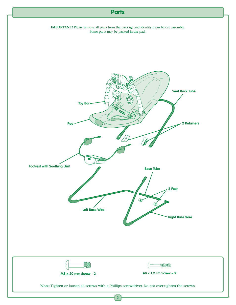 Parts | Fisher-Price K2566 User Manual | Page 3 / 8