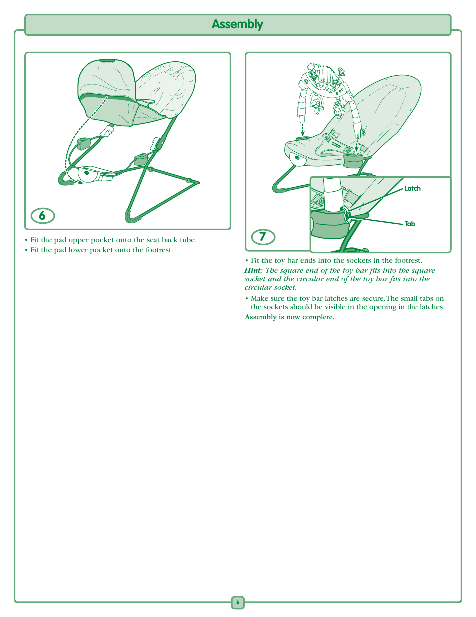 Assembly | Fisher-Price K2566 User Manual | Page 6 / 8