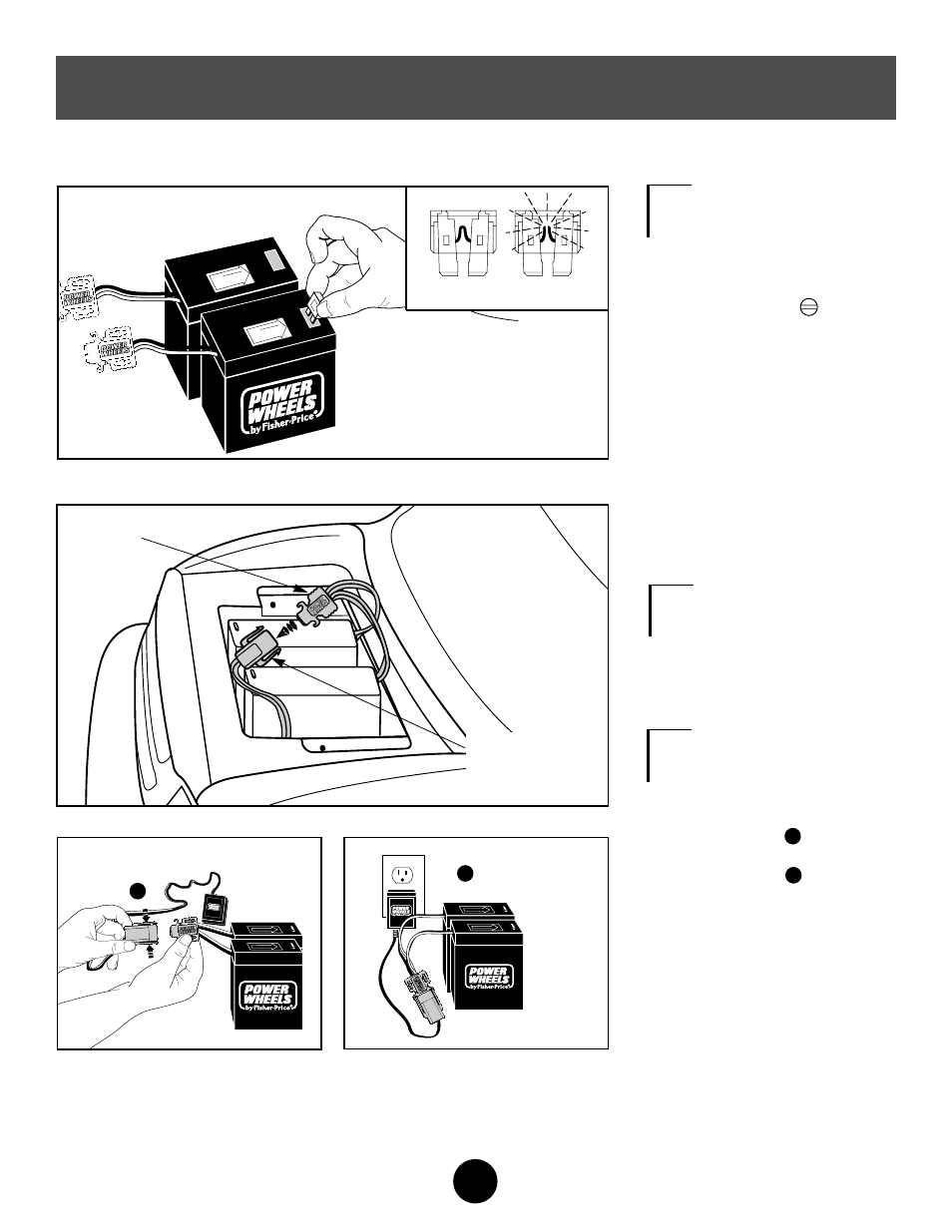 Charging the 6 volt batteries, Battery connector motor harness connector | Fisher-Price 74420 User Manual | Page 29 / 44