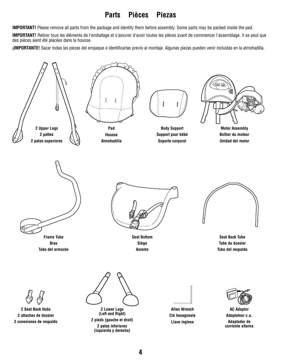 Parts pièces piezas | Fisher-Price T1456 User Manual | Page 4 / 24