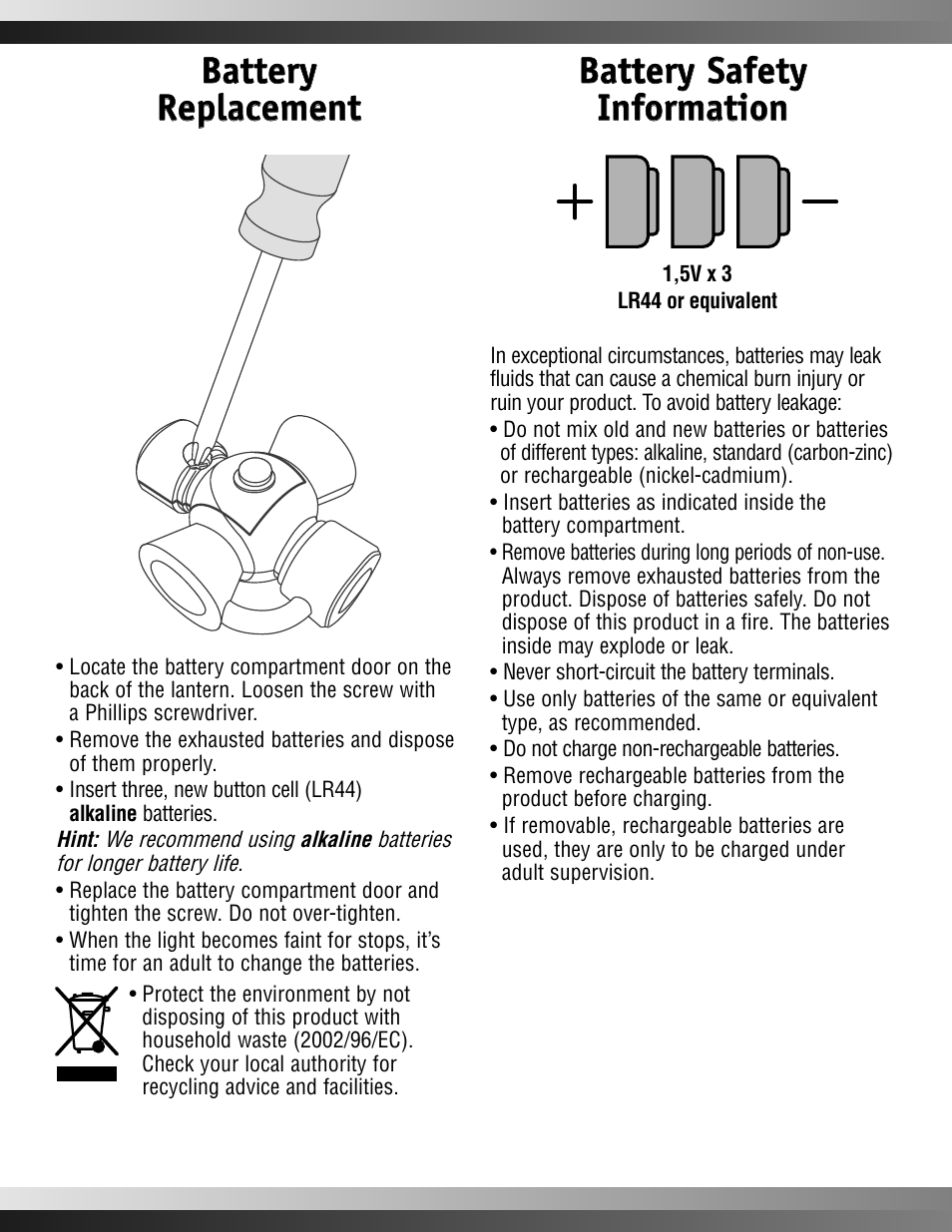 Battery safety | Fisher-Price W1383 User Manual | Page 2 / 4