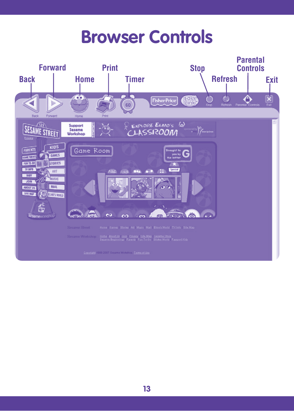 Browser controls | Fisher-Price EASY LINK L6367 User Manual | Page 13 / 16